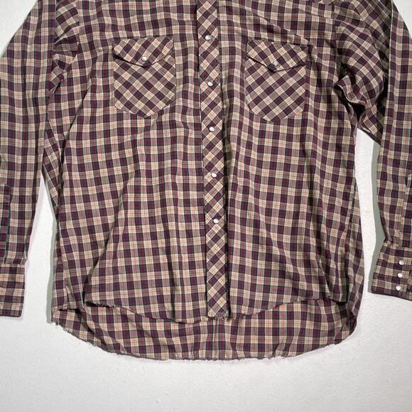 Vintage 80's WRANGLER Plaid Pearl Snap Button Shirt / Sz XL Western Retro READ - Picture 4 of 11